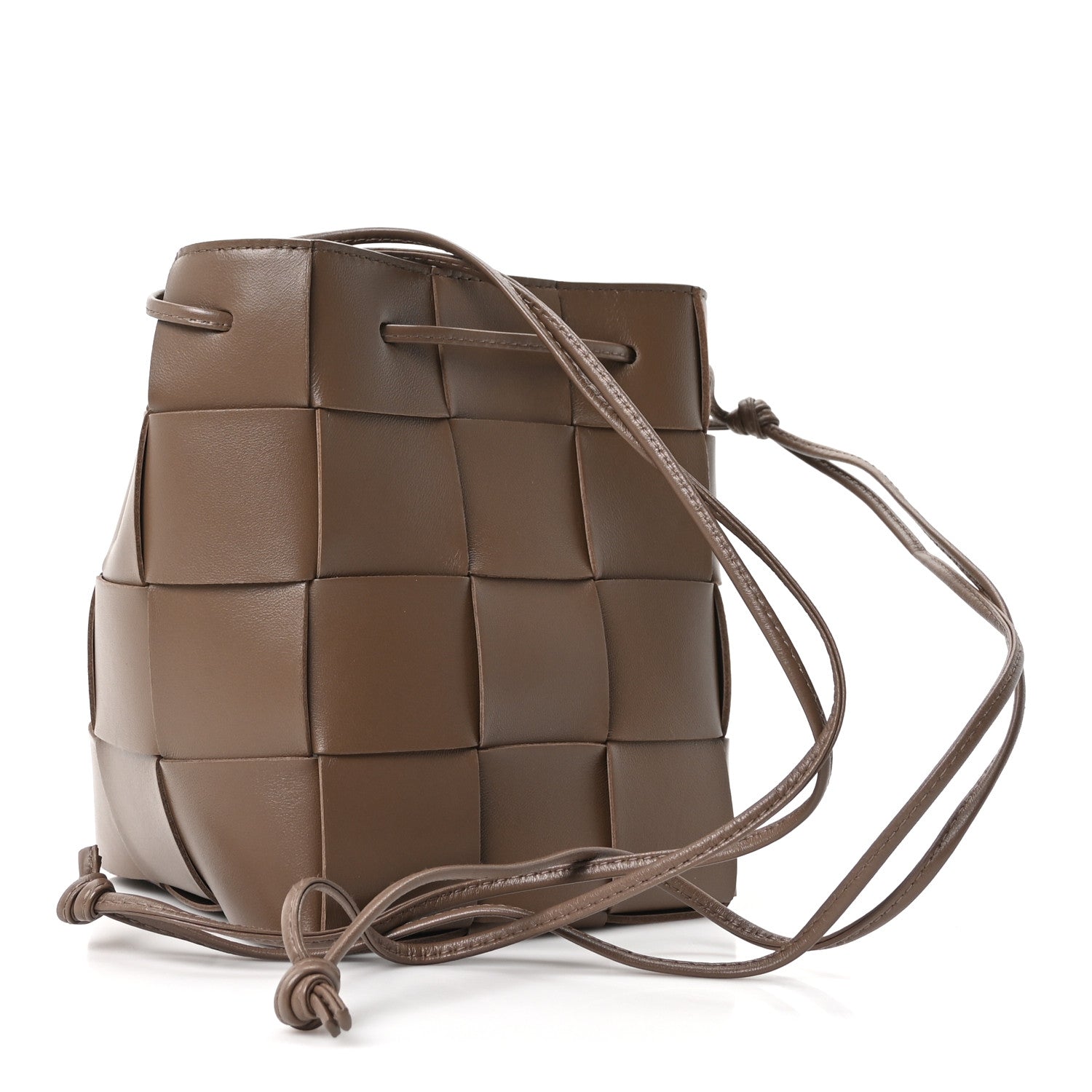 Nappa Maxi Intrecciato Small Cassette Bucket Bag Dark Taupe