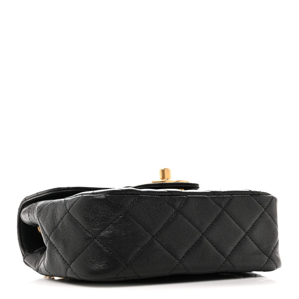 Shiny Goatskin Quilted Mini Chain Strap Flap Black