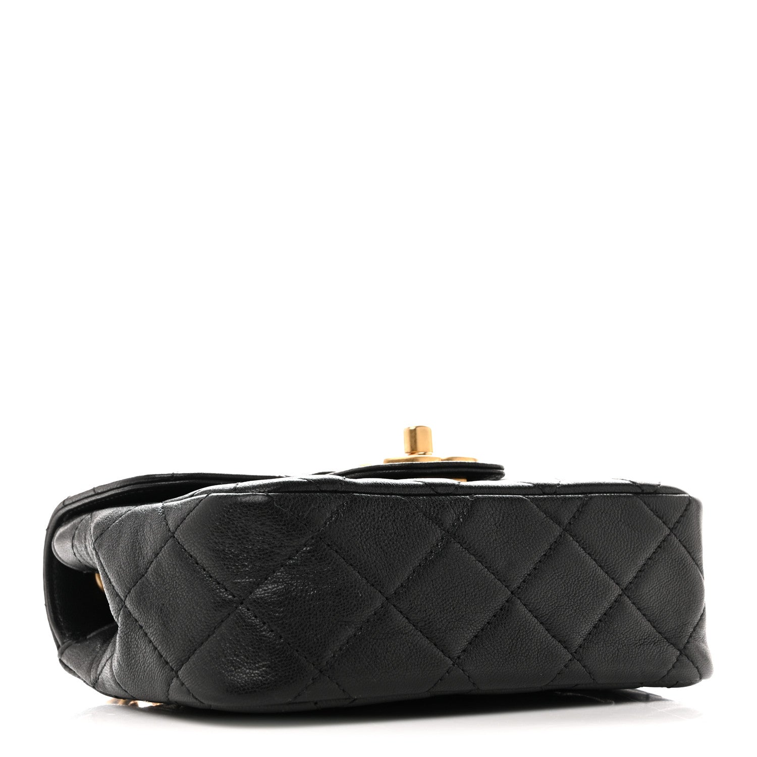 Shiny Goatskin Quilted Mini Chain Strap Flap Black