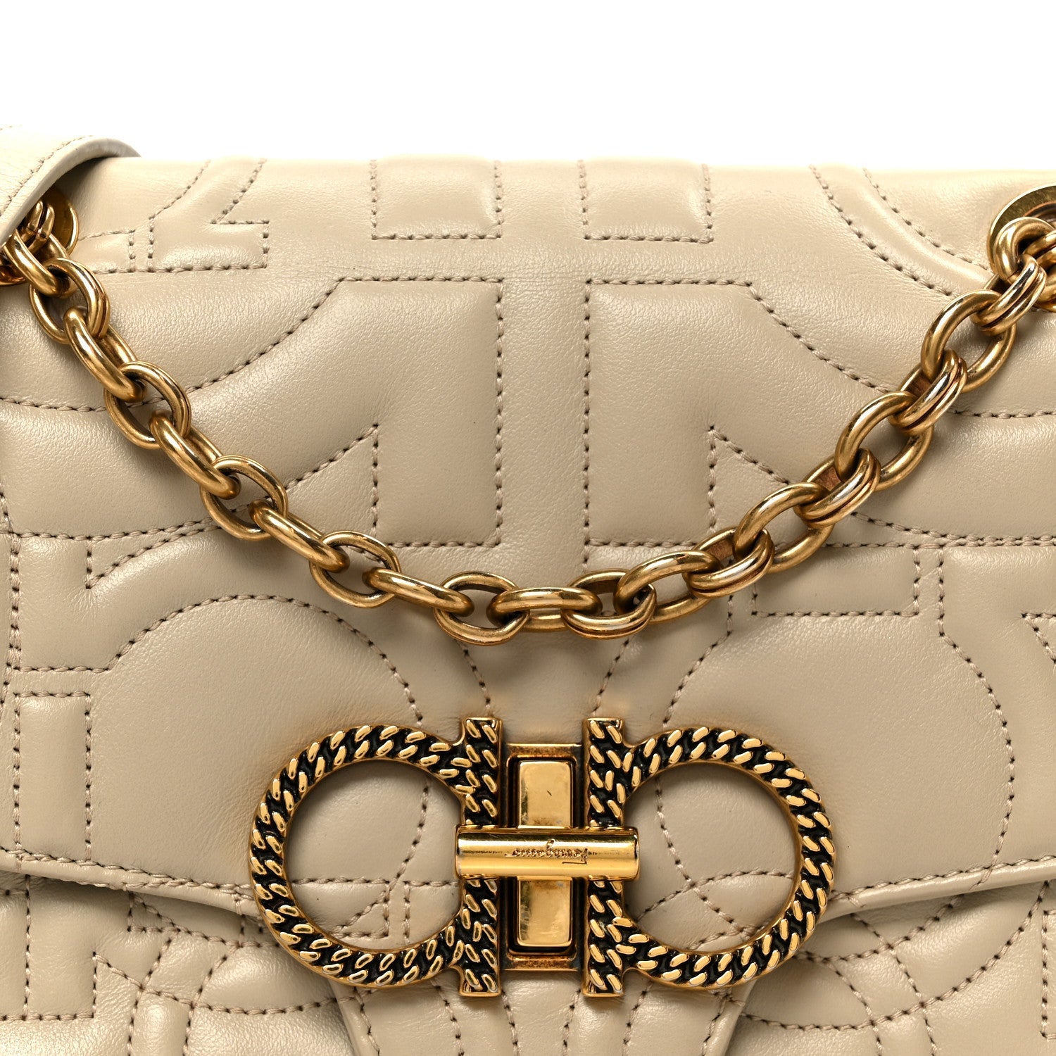 Calfskin Quilted Gancini Flap Bag Peony