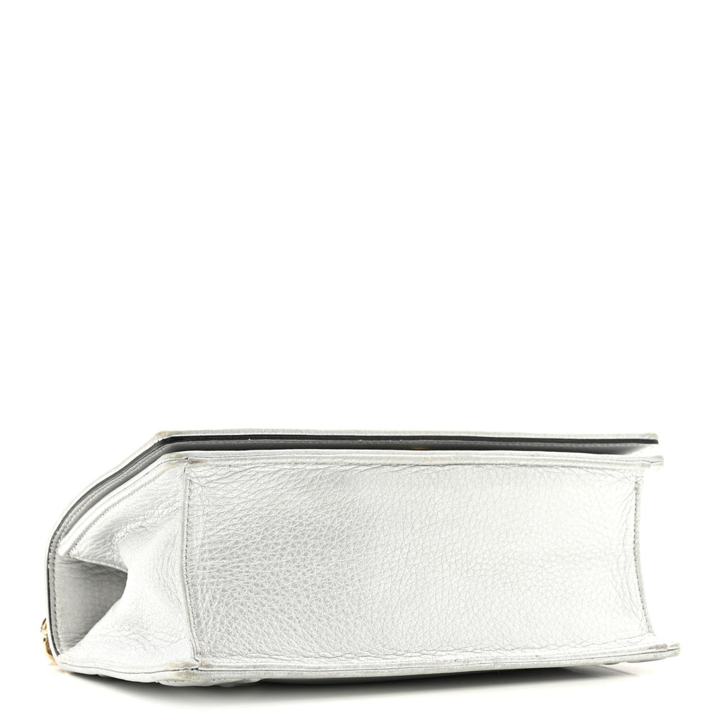 Metallic Grained Calfskin Diorama Wallet on Chain Pouch Silver