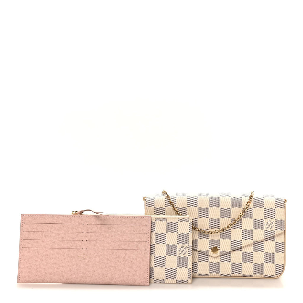 Damier Azur Pochette Felicie Chain Wallet Rose Ballerine