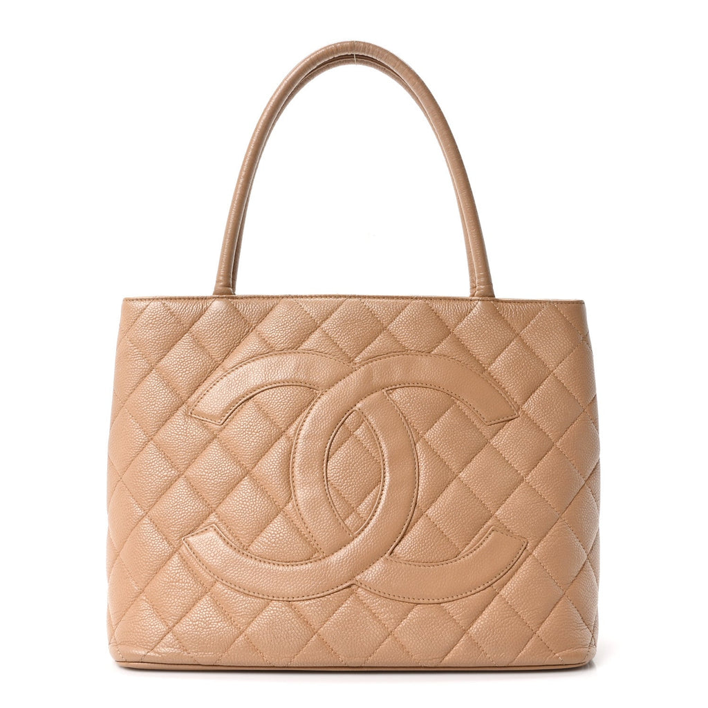 Caviar Quilted Medallion Tote Beige