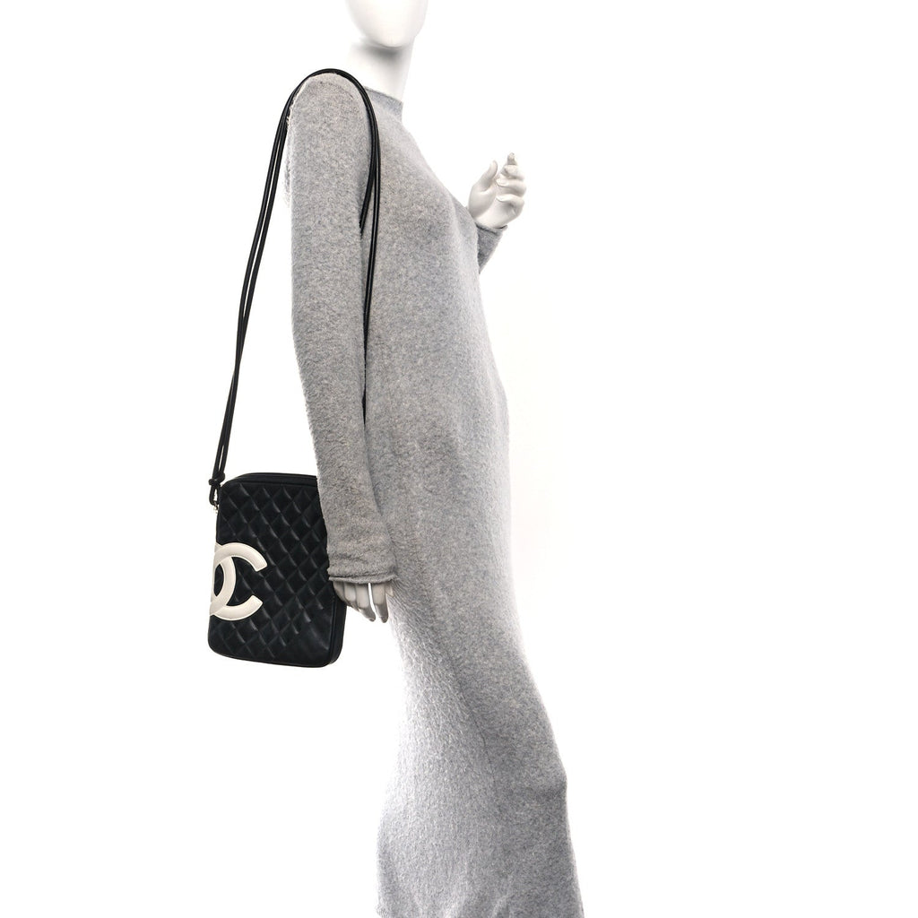 Calfskin Quilted Medium Cambon Messenger Black White