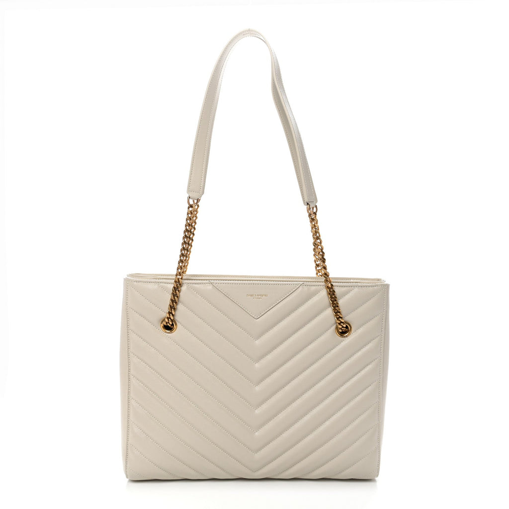 Grain de Poudre Matelasse Chevron Medium Tribeca Shopping Bag Crema Soft