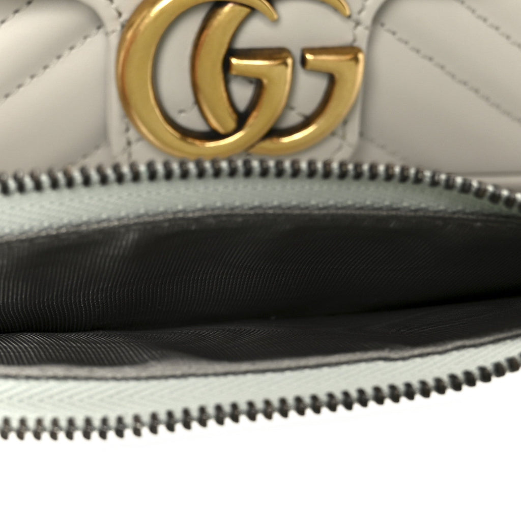 Calfskin Matelasse Mini GG Marmont Shoulder Bag With  Holder White Light Grey
