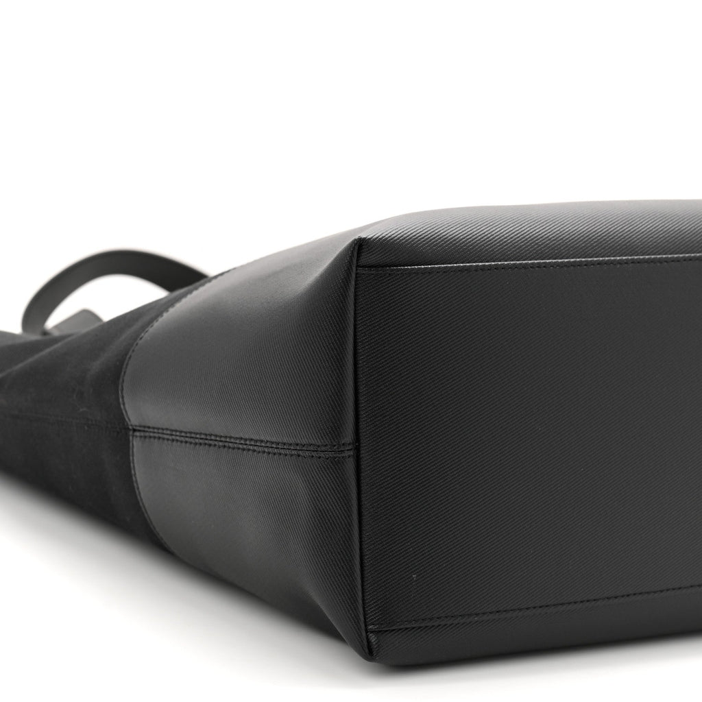 Canvas Calfskin T-Bar Shopping Bag Black