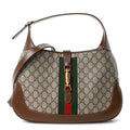 GG Supreme Monogram Azalea Calfskin Web Medium Jackie 1961 Hobo Beige Ebony Brown Sugar