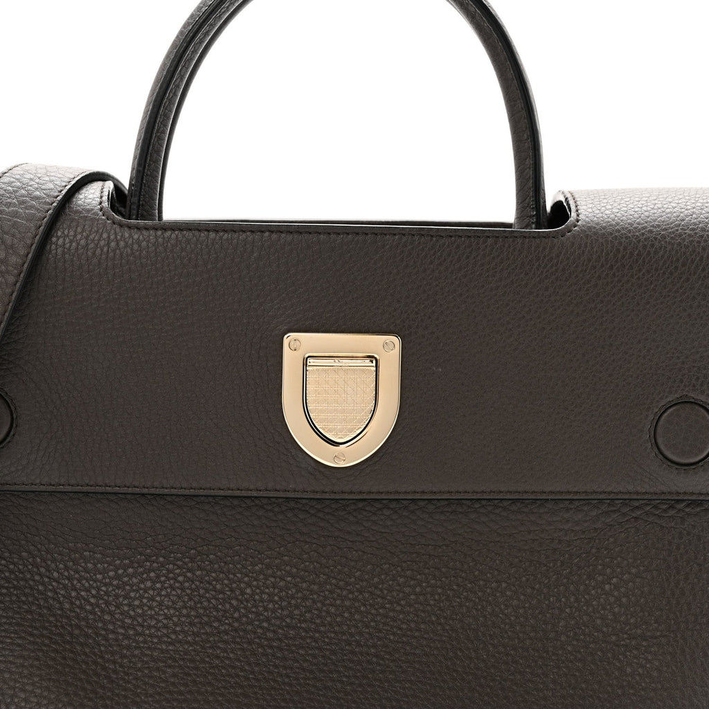 Grained Calfskin Medium Diorever Flap Dark Brown