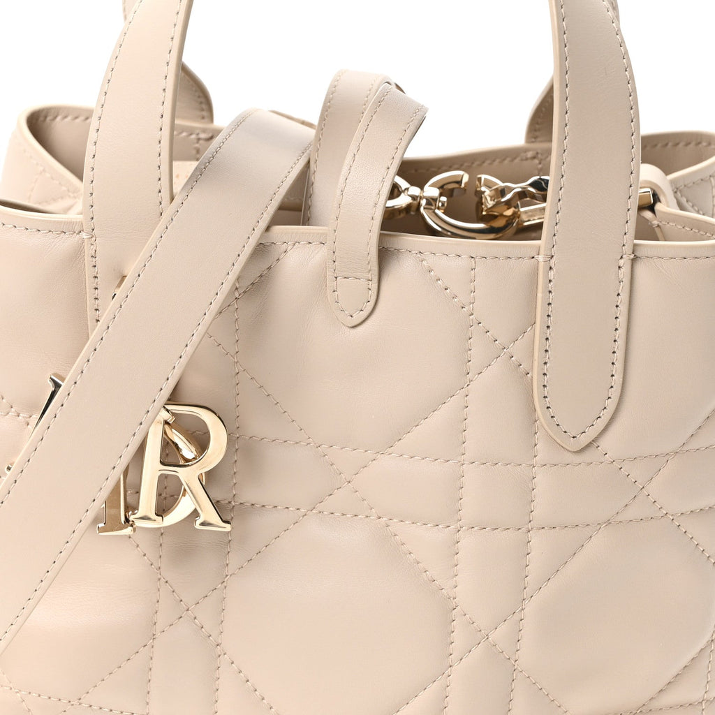 Calfskin Macrocannage Small Toujours Vertical Tote Powder Beige