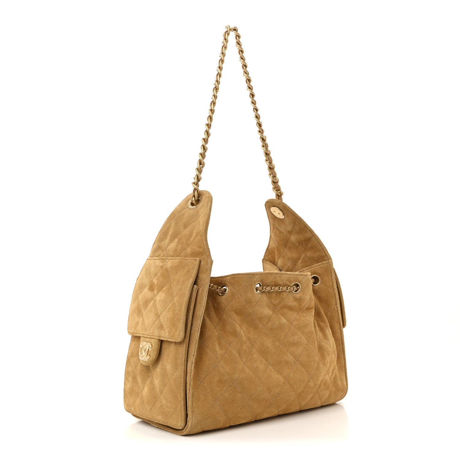 Suede Quilted Small Chanel 25 Handbag Beige