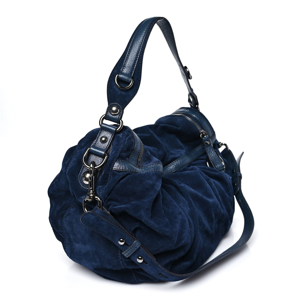 Suede Medium Icon Bit Shoulder Bag Blue