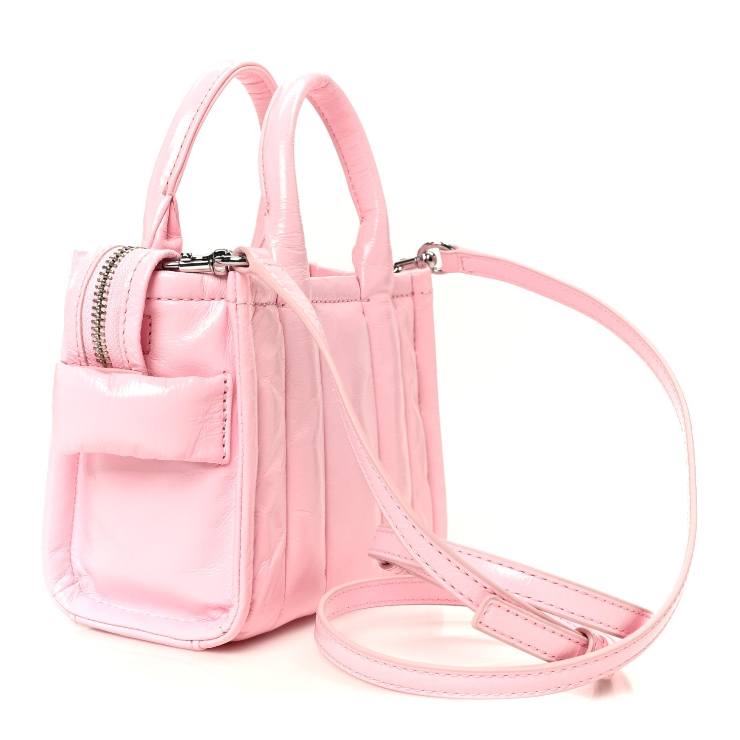 Shiny Crinkled Calfskin Mini The Tote Bag Pink