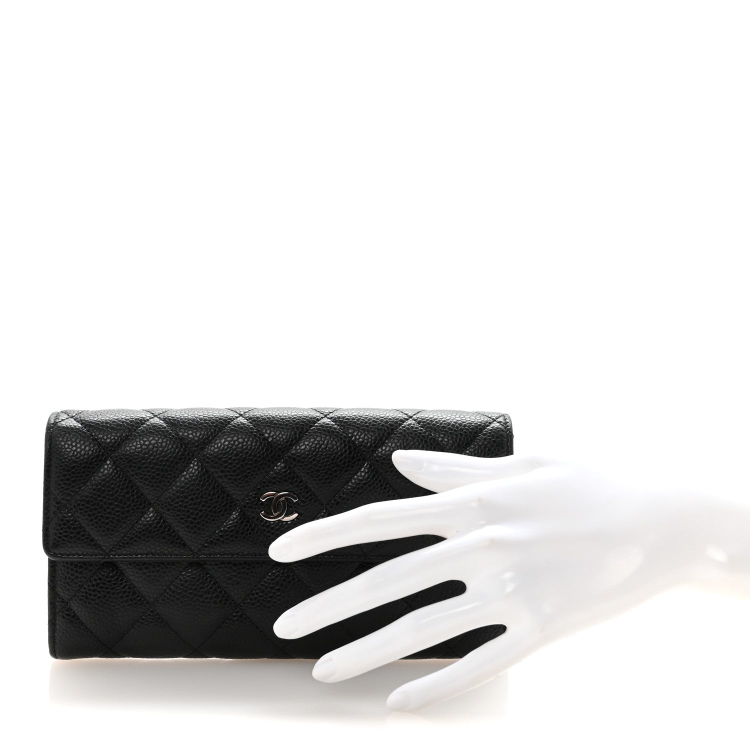 Caviar Quilted Large Gusset Flap Wallet Black