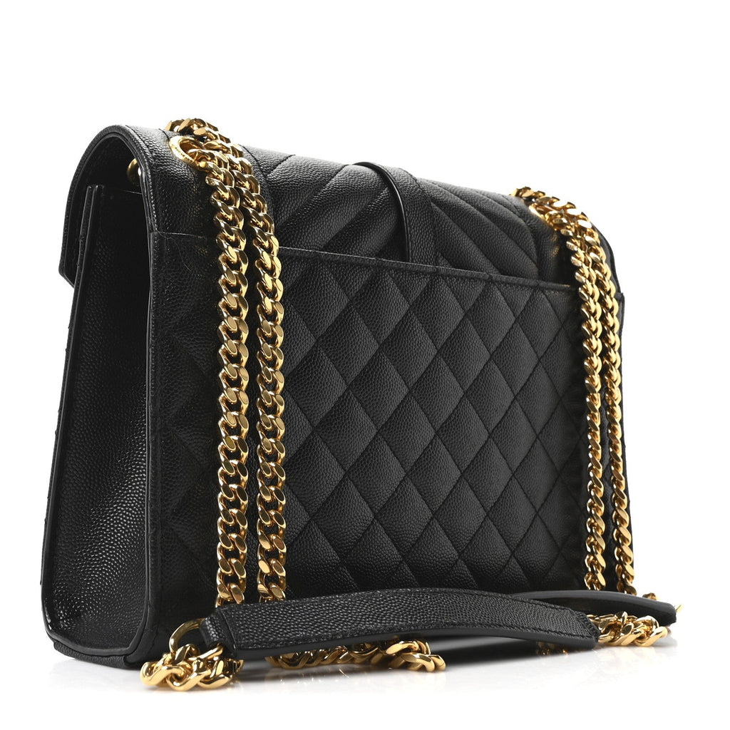 Grain De Poudre Textured Mixed Matelasse Triquilt Medium Monogram Satchel Black