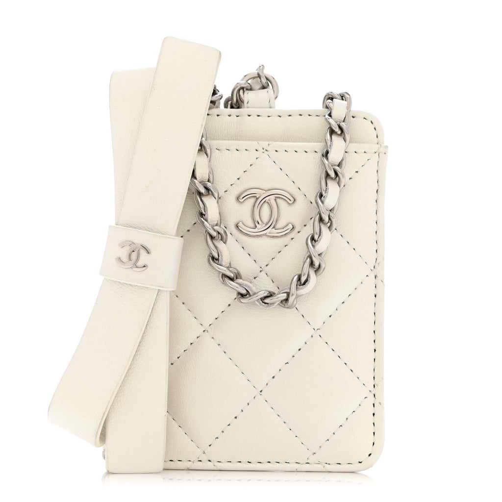 Iridescent Lambskin Quilted Coco Bow  Holder On Chain White