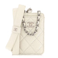 Iridescent Lambskin Quilted Coco Bow  Holder On Chain White