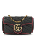 Vintage Effect Calfskin Matelasse Diagonal Super Mini Torchon GG Marmont Shoulder Bag Black Romantic Cherry