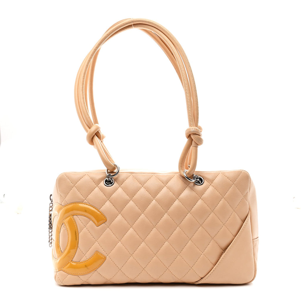 Calfskin Quilted Cambon Quilted Large Bowler Beige