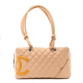 Calfskin Quilted Cambon Quilted Large Bowler Beige