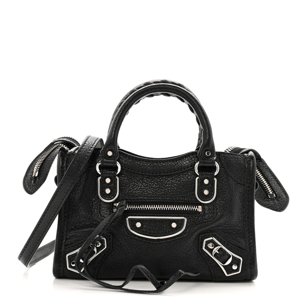 Chevre Silver Metallic Edge Hardware Nano City Black