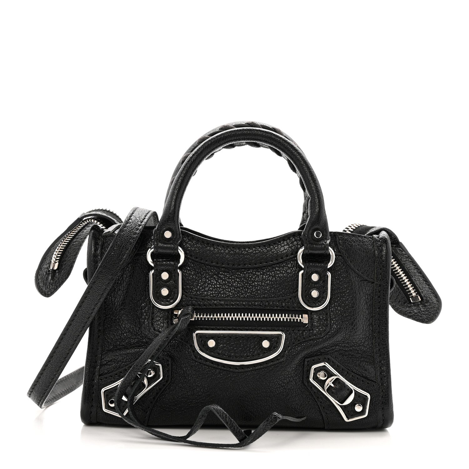 Chevre Silver Metallic Edge Hardware Nano City Black