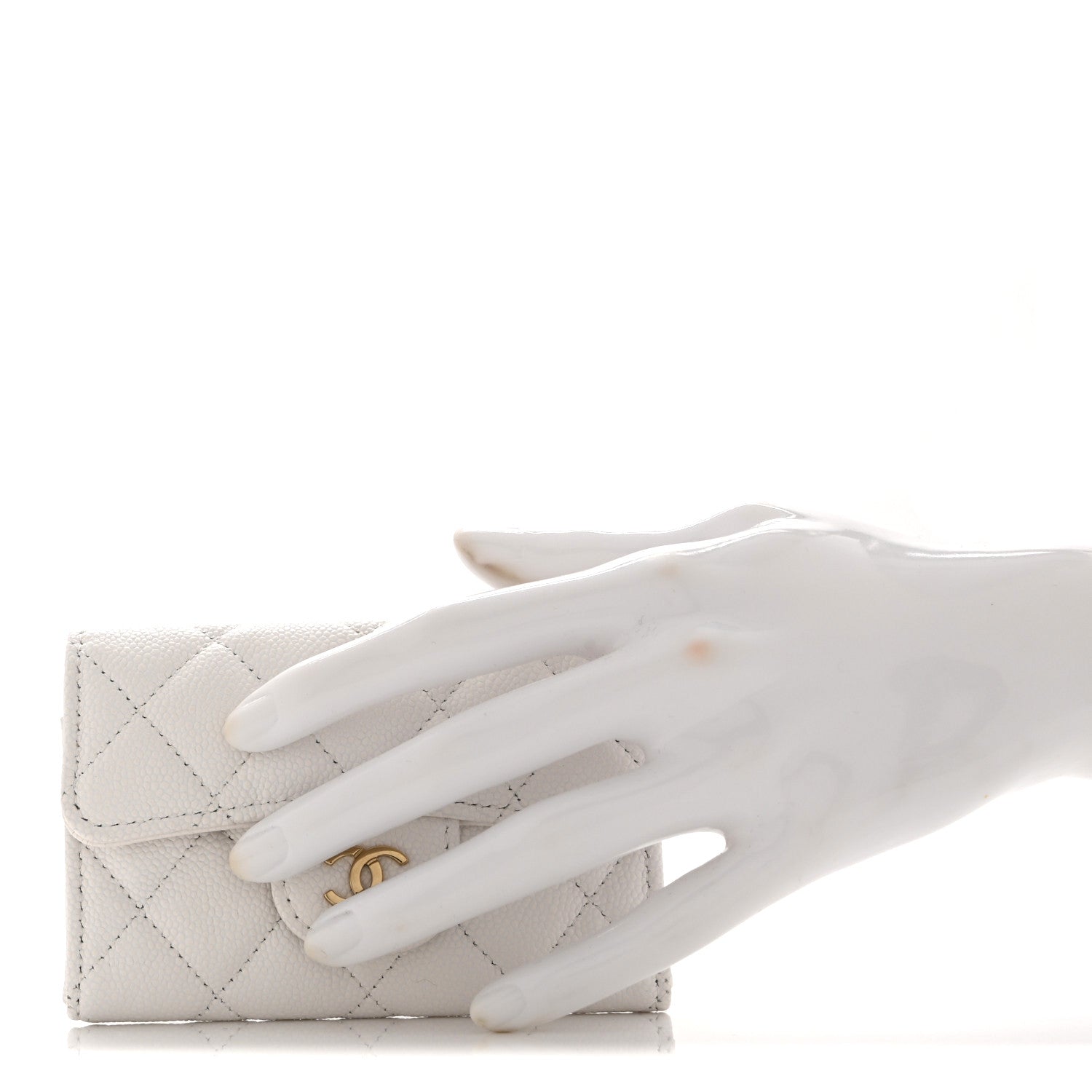 Caviar Quilted Flap  Holder Wallet White