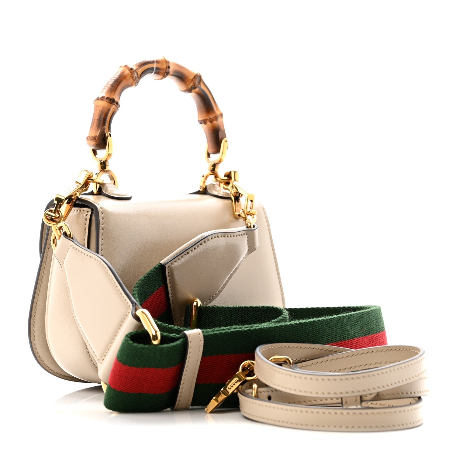 Boarded Dyana Lux Calfskin Web Small Bamboo 1947 Top Handle Bag Oatmeal