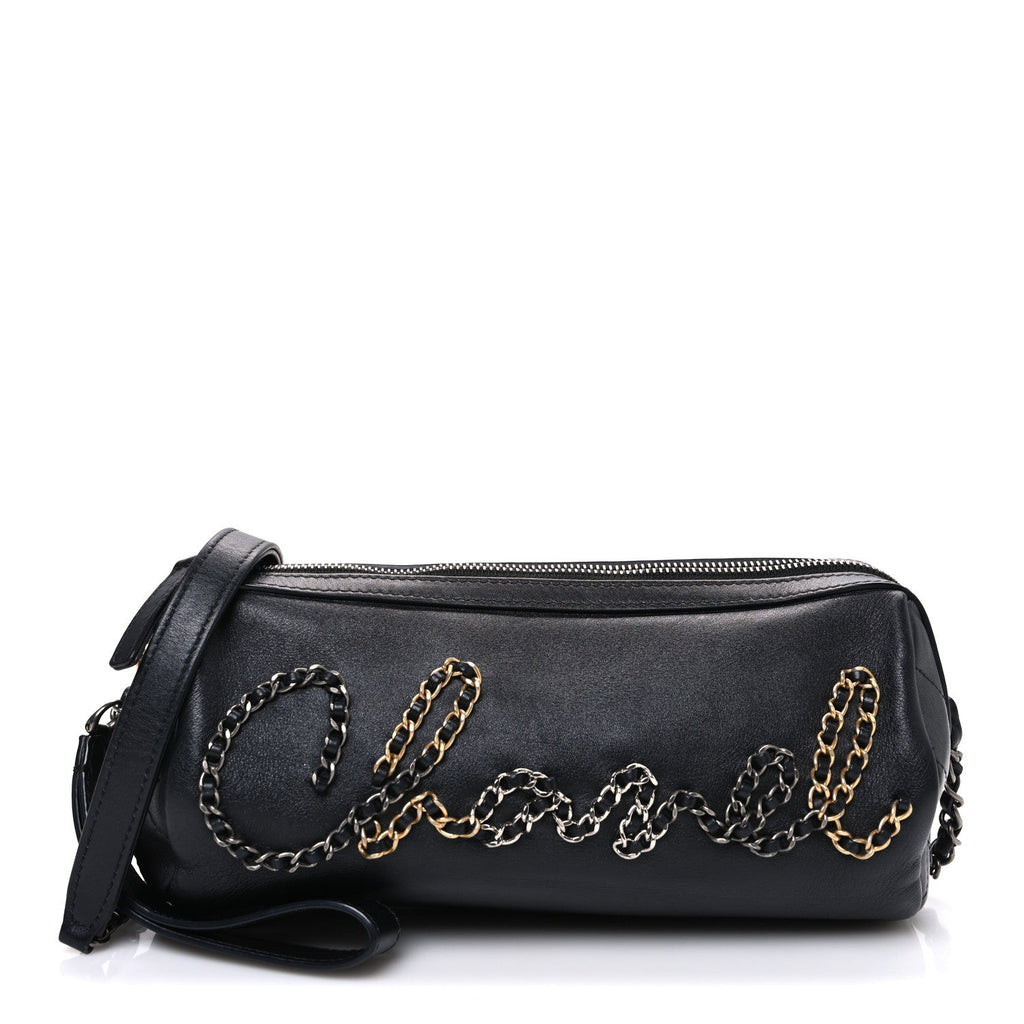 Metallic Lambskin Signe Bowling Bag Black