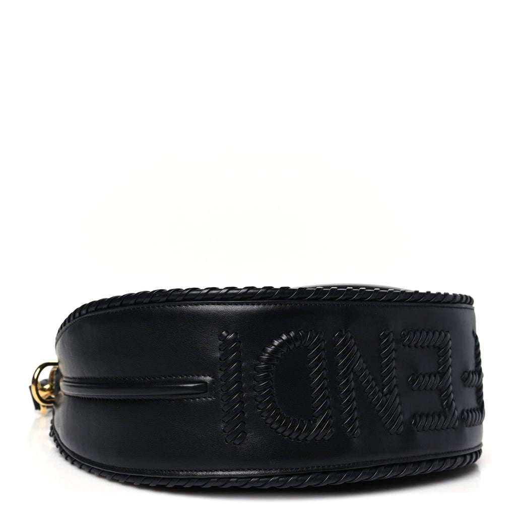 Vitello Grace Matte Whipstitch Small Fendigraphy Hobo Bag Black