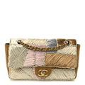 Metallic Woven Raffia Patchwork Single Flap Gold