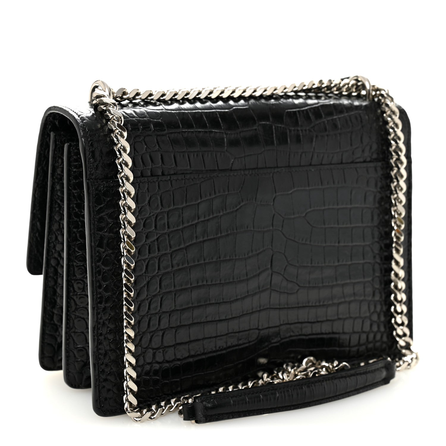 Calfskin Crocodile Embossed Medium Monogram Sunset Black