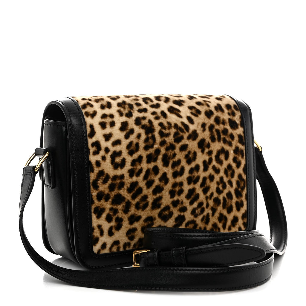 Velvet Calfskin Leopard Print Teen Triomphe Bag Brown Black