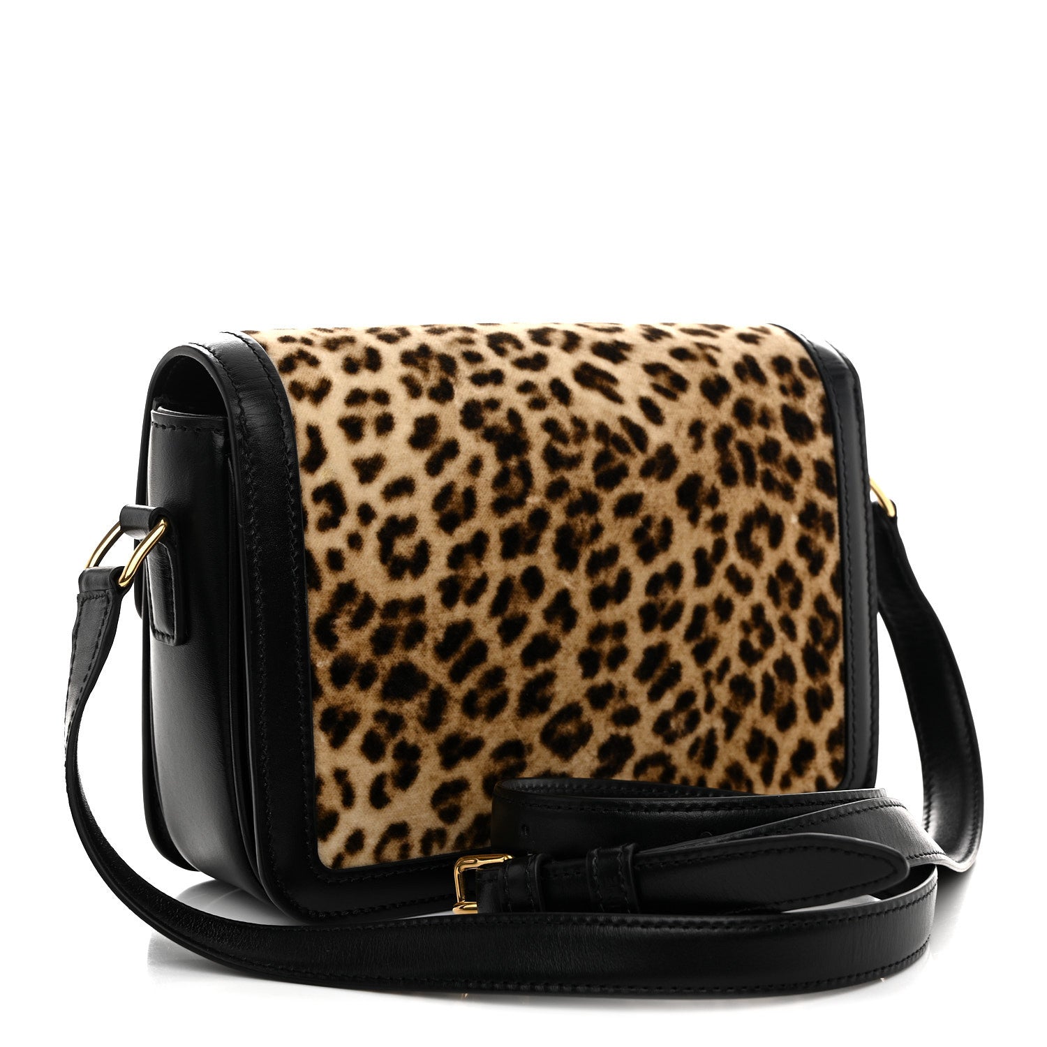 Velvet Calfskin Leopard Print Teen Triomphe Bag Brown Black