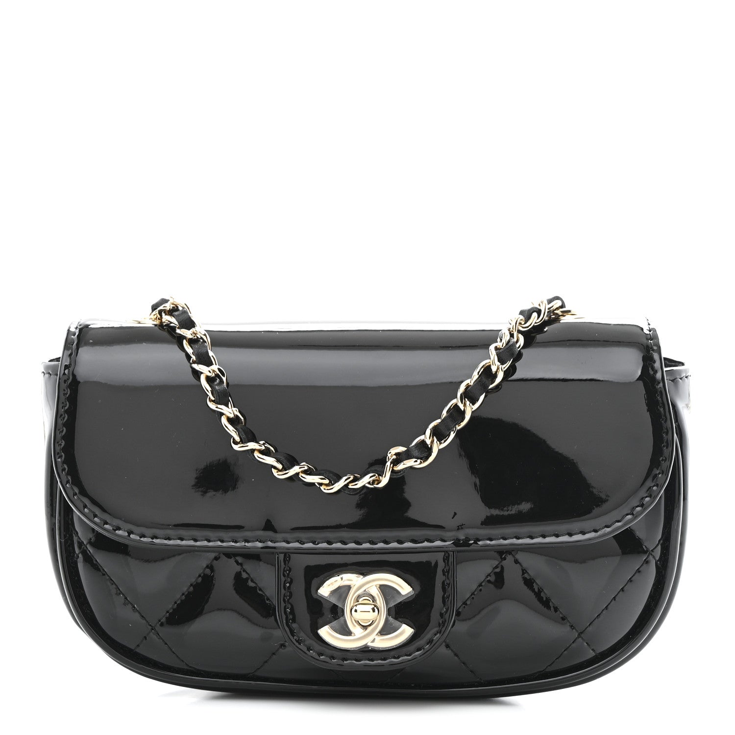 Patent Calfskin Quilted Mini Clutch Black
