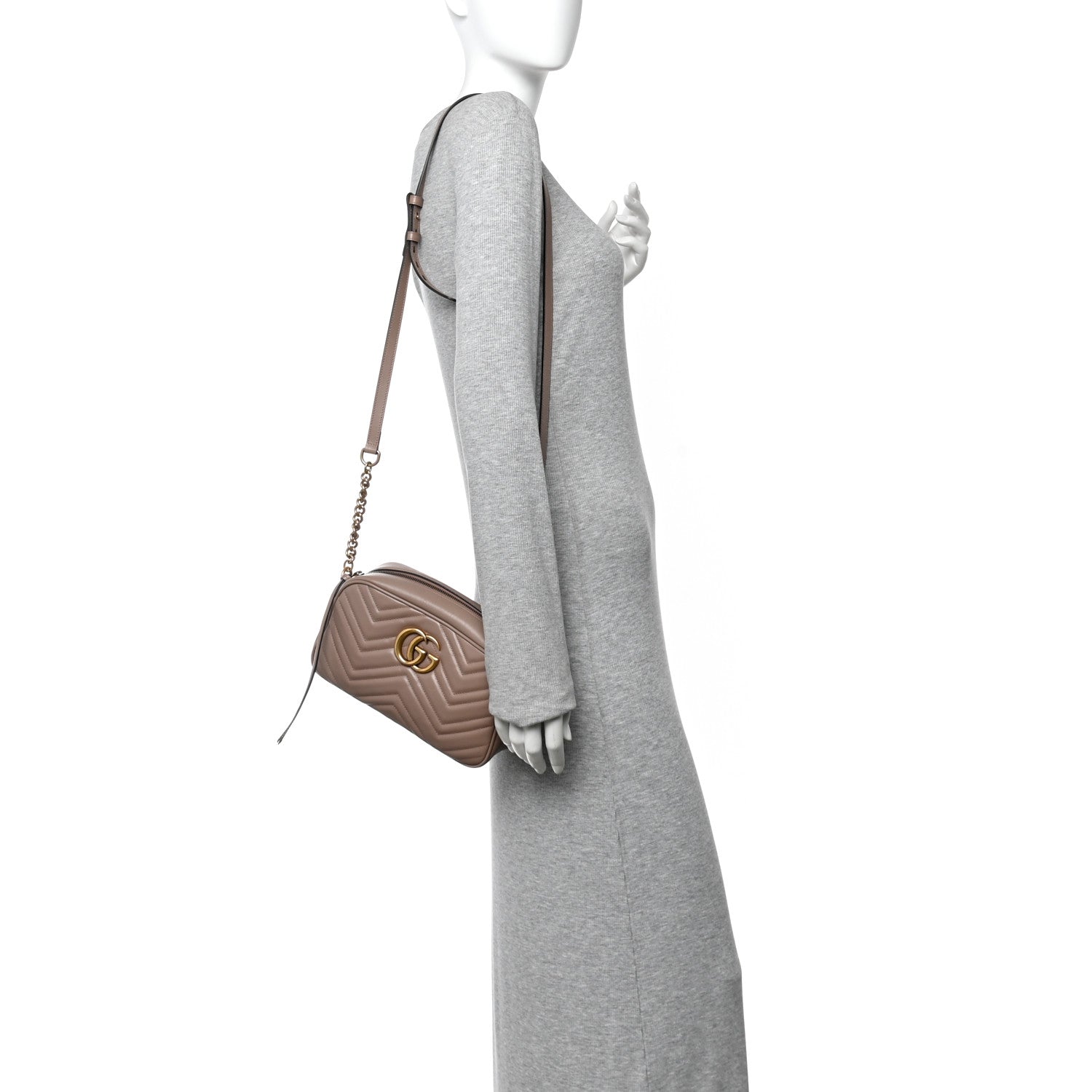 Calfskin Matelasse Small GG Marmont Chain Shoulder Bag Porcelain Rose