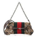 Monogram Textured Dollar Calfskin Heavy Grosgrain Web Small Maxi Horsebit Chain Shoulder Bag Beige Ebony New Acero