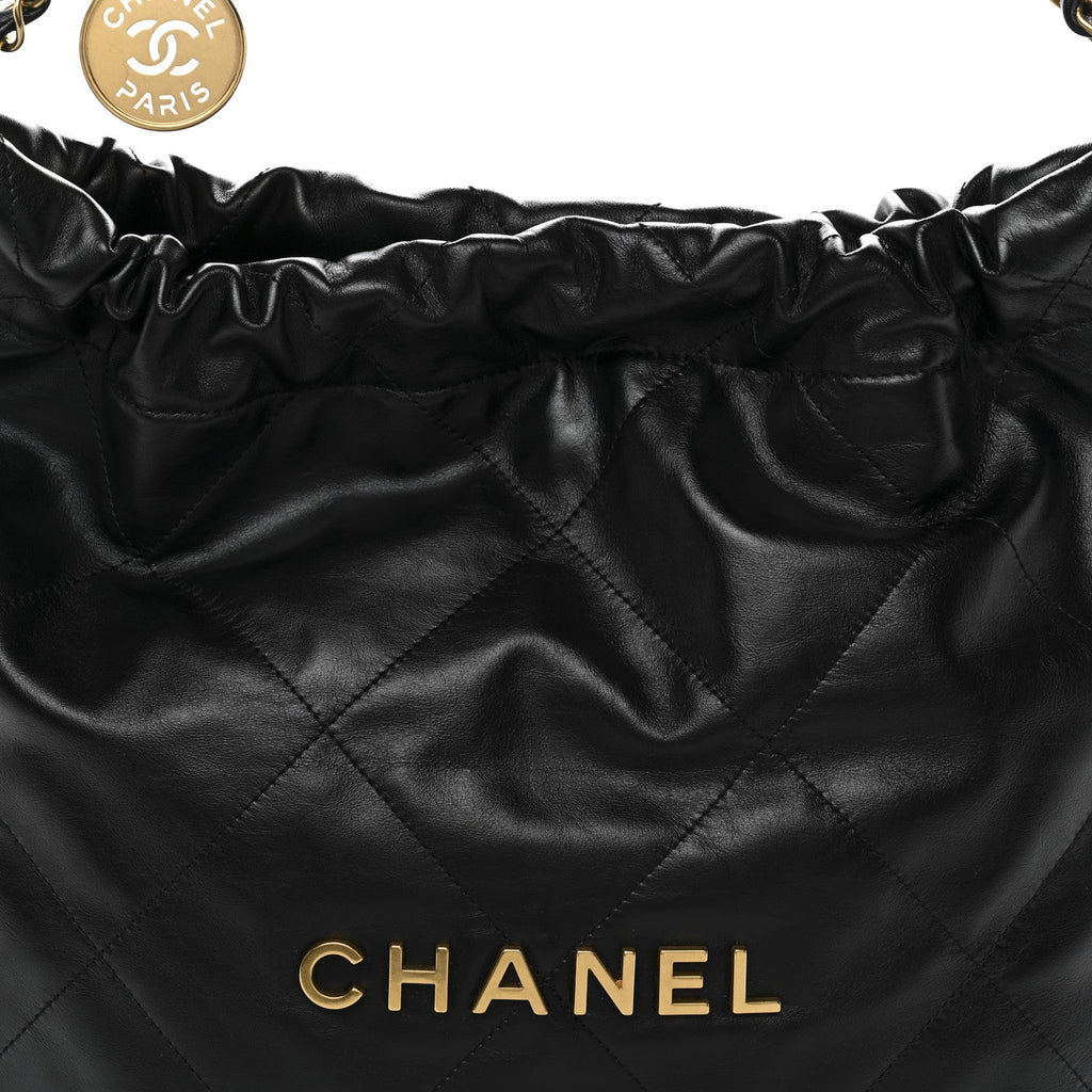 Shiny Calfskin Quilted Small Chanel 22 Black