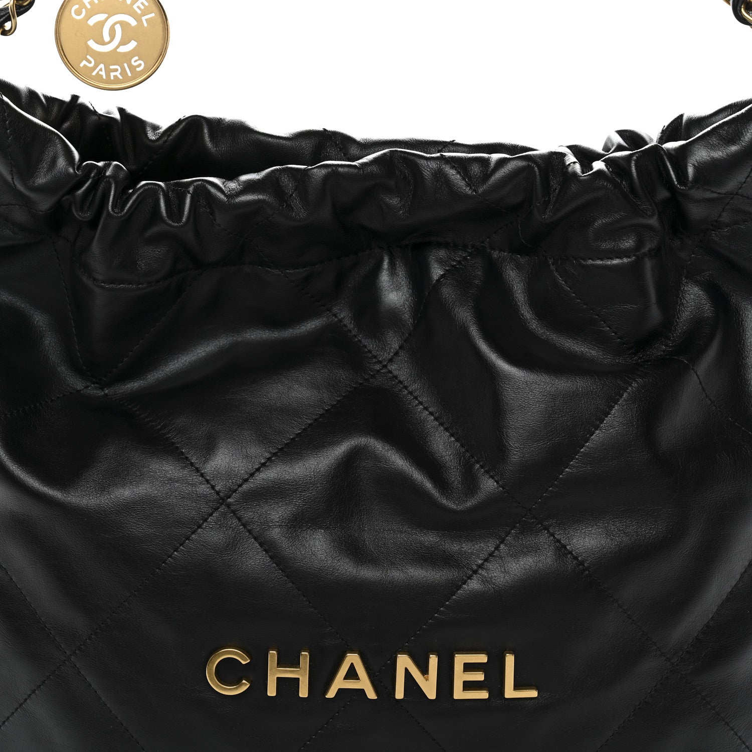 Shiny Calfskin Quilted Small Chanel 22 Black