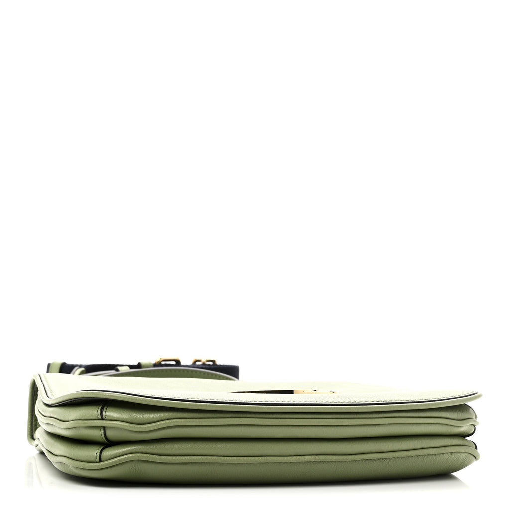 Roxy Calfskin Web Medium Blondie Top Handle Shoulder Flap Bag Salamander Green