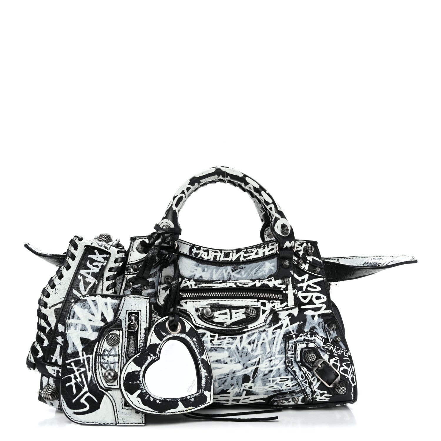 Agneau Arena Graffiti Neo Cagole Handbag XS Black White