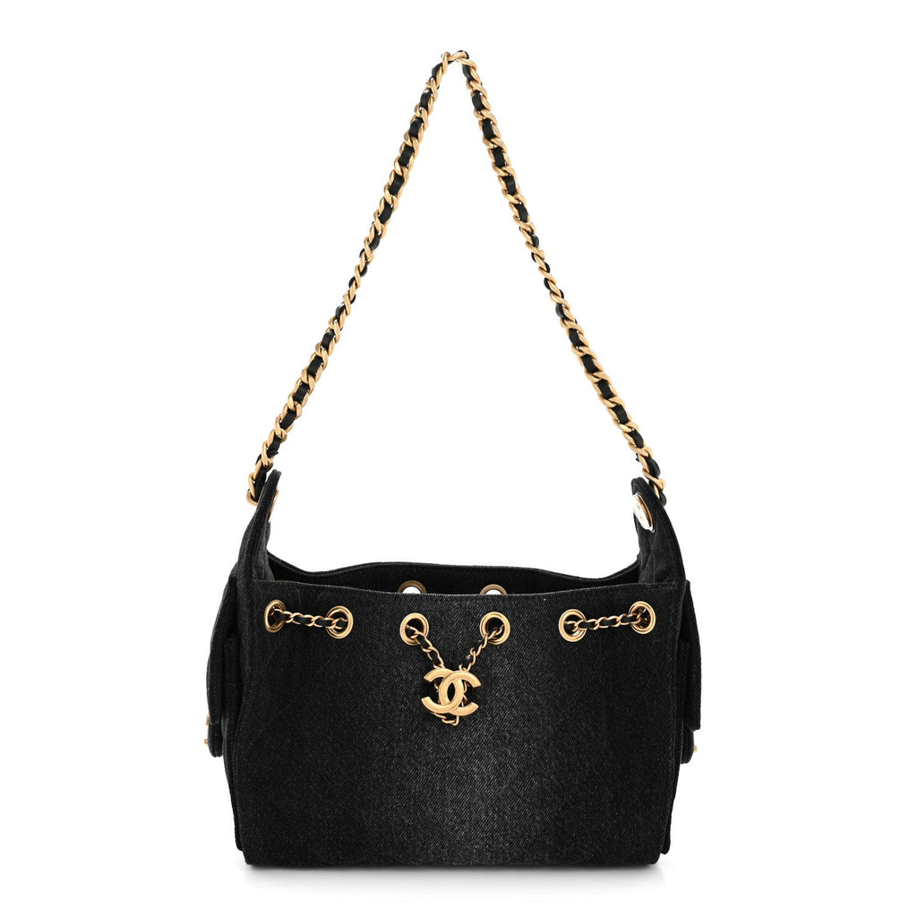 Washed Denim Quilted Mini Chanel 25 Handbag Black