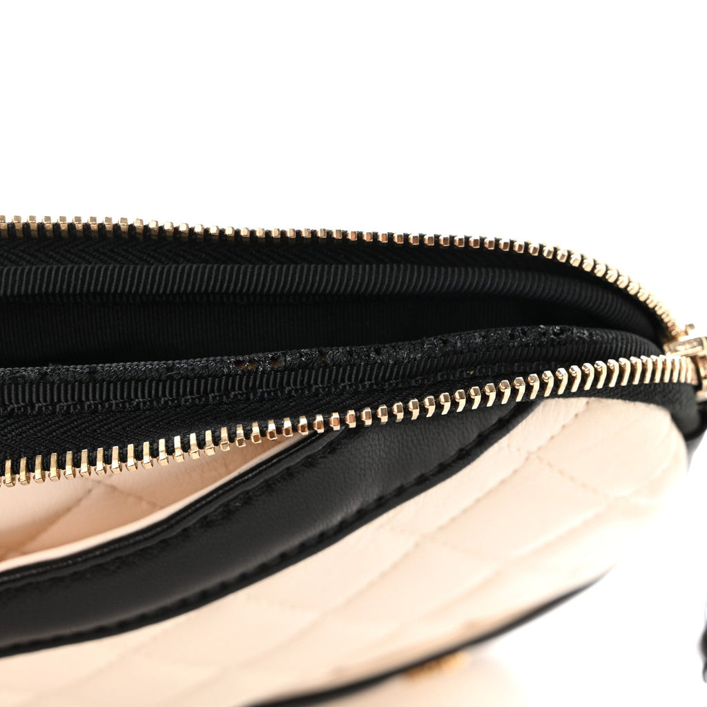 Lambskin Quilted Medium Girl Shoulder Bag White Black