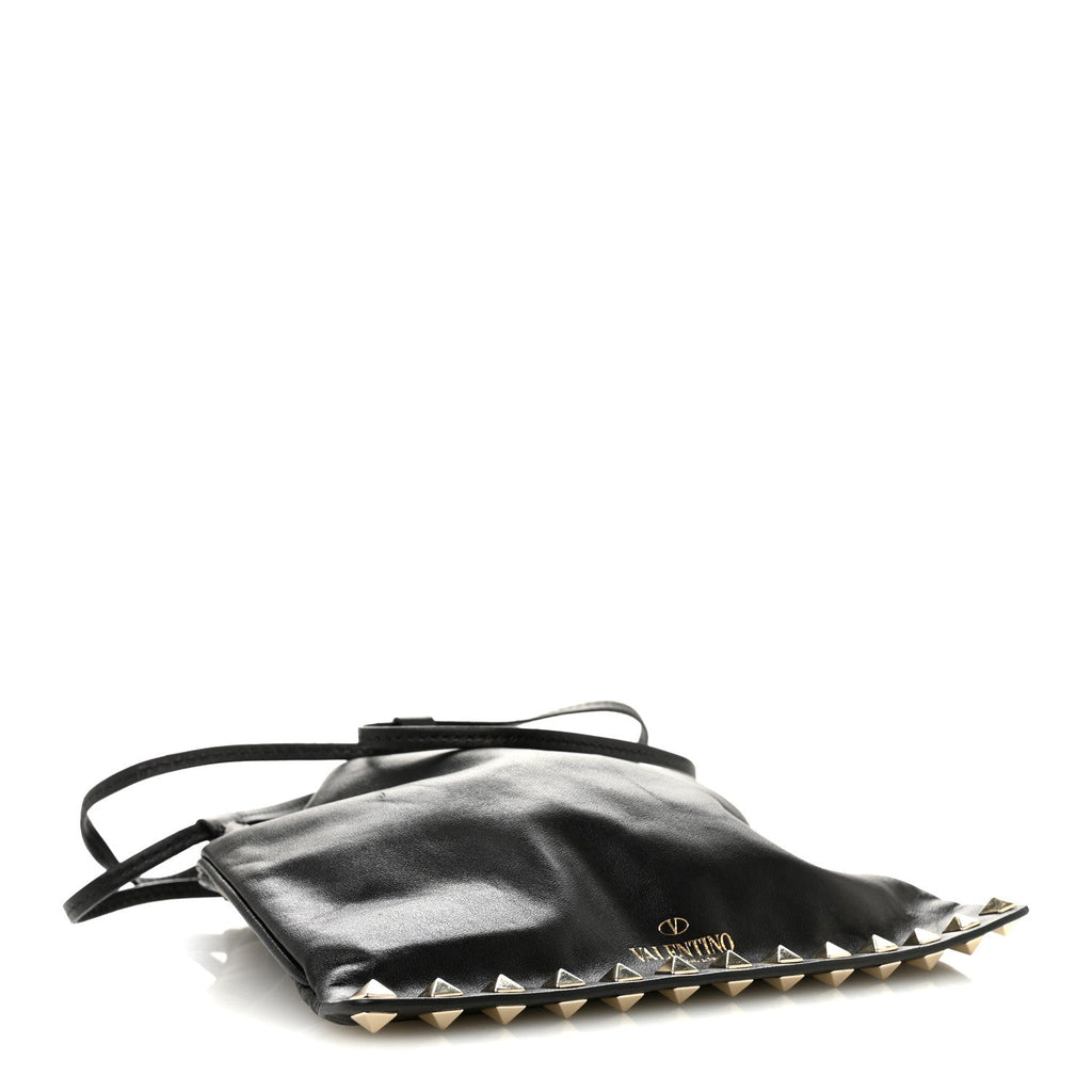 Calfskin Rockstud Drawstring Pouch Black