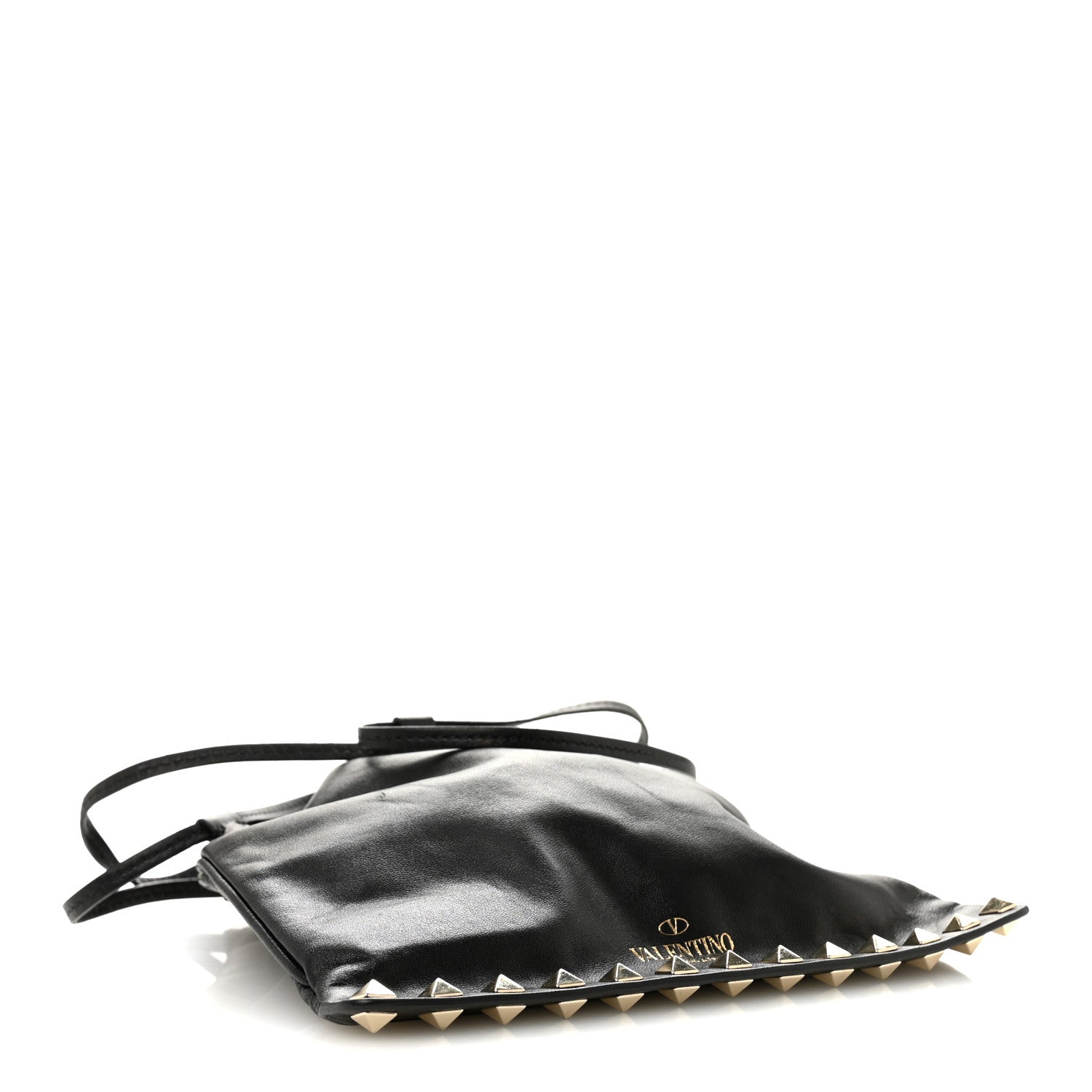 Calfskin Rockstud Drawstring Pouch Black
