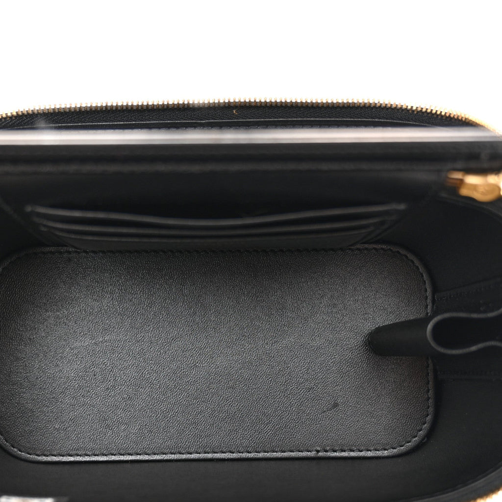 Lambskin Enamel Quilted Small Coco Hearts Vanity Case With Chain Black