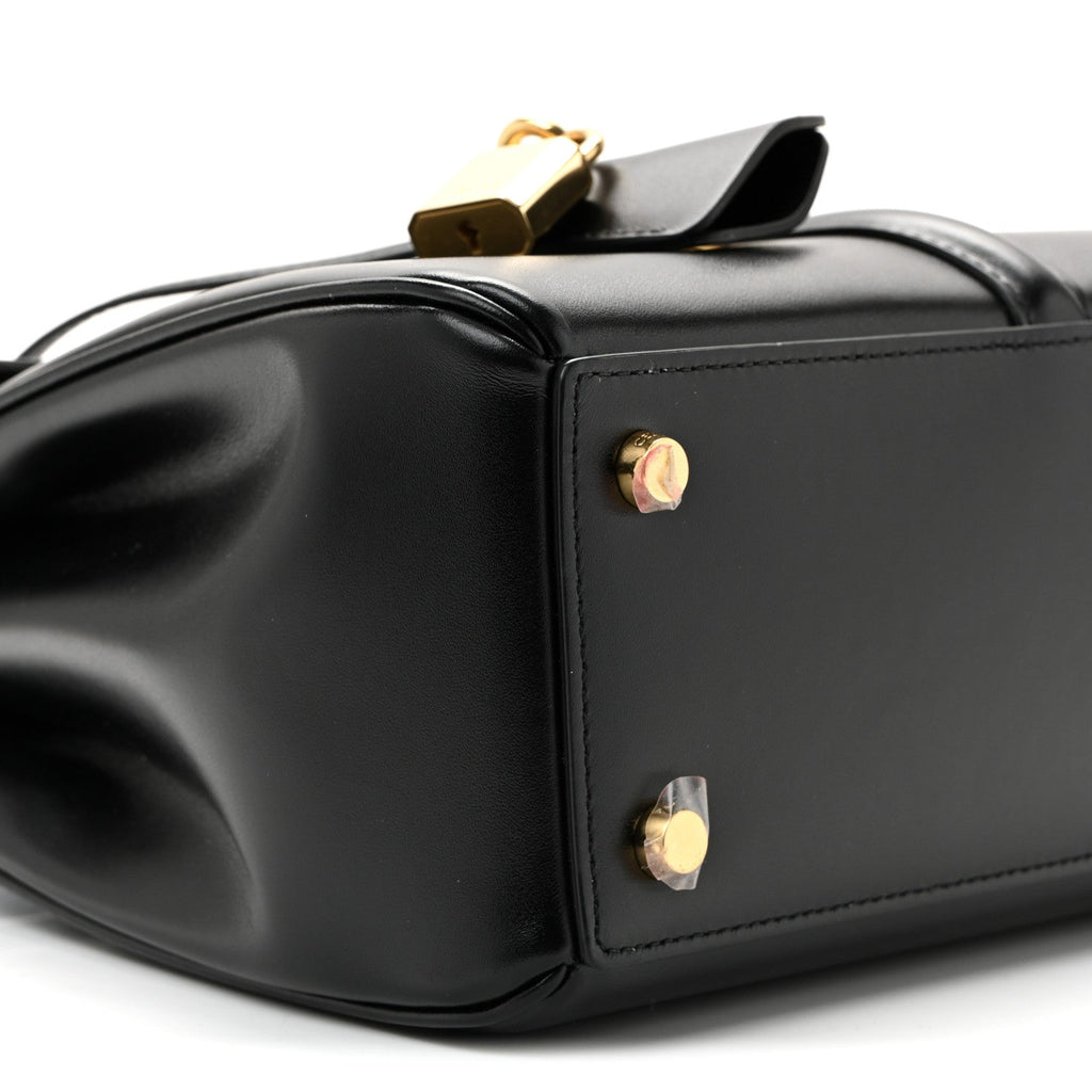 Satinated Calfskin Small 16 Top Handle Bag Black