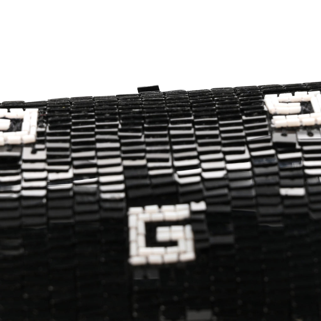Sequin Lizard Embossed GG Mini Bamboo 1947 Top Handle Chain Bag Black White