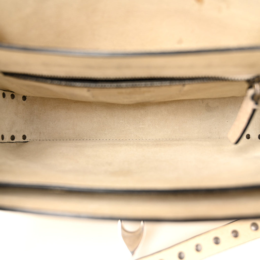 Pebbled Calfskin Onyx Medium Guitar Strap Rockstud Rolling Flap Saddle Bag Ivory