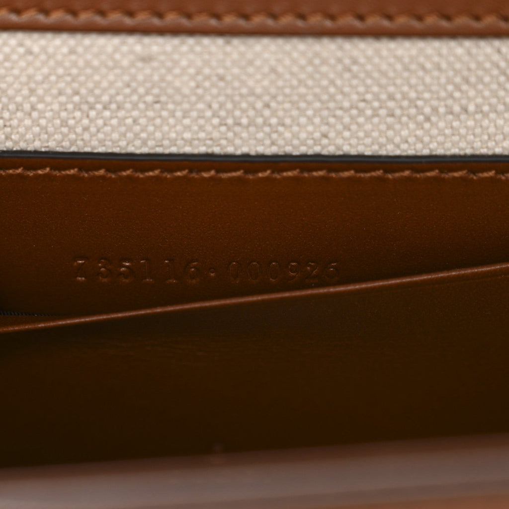 New Canvas Charisma Calfskin Crystal GG Monogram Small Bamboo 1947 Top Handle Bag Camel Ebony